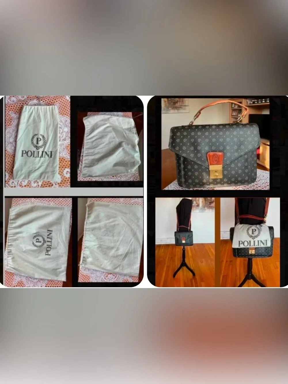 Pollini vintage black monogram leather satchel